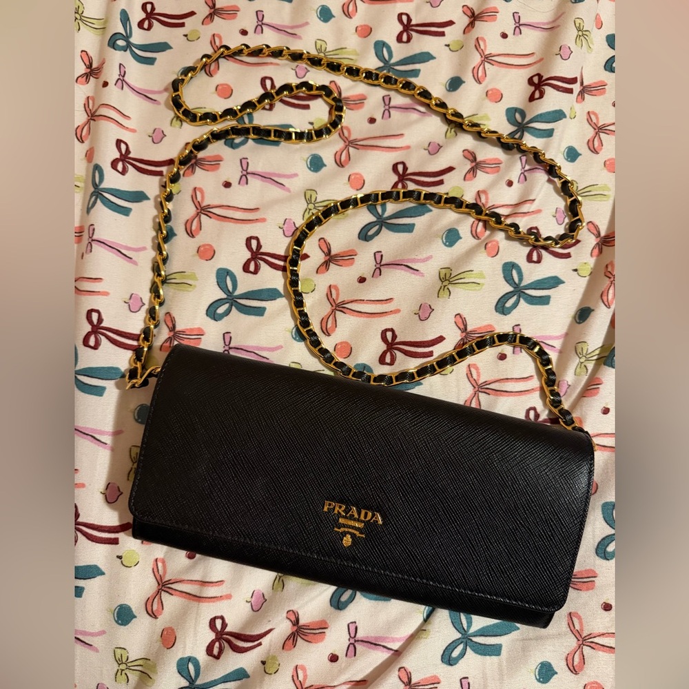 Prada Black Saffiano Wallet on Chain